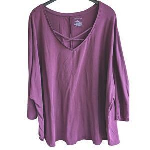 Boutique Plus Sz 5X Top Laced V Neck Stretch Classic Capsule Minimalist Feminine